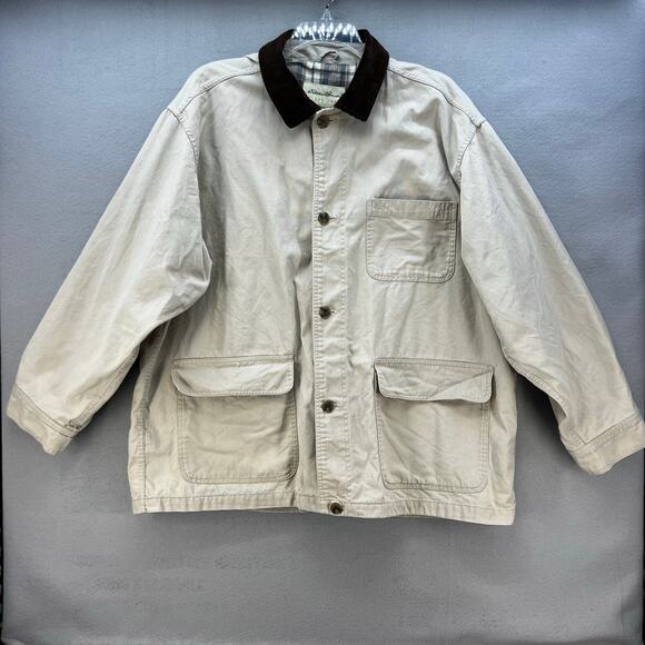 Eddie Bauer Other - Vintage Eddie Bauer Jacket Men's XL Beige Canvas Flannel Lining Corduroy Collar